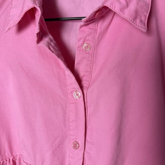 TCEC Pink Puff Sleeve Collared Mini A-line Button Up Dress 100% Cotton Size S - Picture 6 of 12
